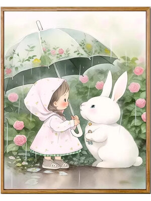 girl-1021 *สินค้าหมด* ชุดปักครอสติช ลายสาวน้อยกับกระต่าย (ปักเต็มผืนผ้า ไม่มีเดินเส้น ผ้า11CTพิมพ์ลาย ปัก 3 เส้นเล็ก) ขนาด 43*51 ซม. ผ้าครอสติช 11CTพิมพ์ลายปักเต็มลายผ้า ไหมคอตตอน 36 สี ผังลาย เข็ม