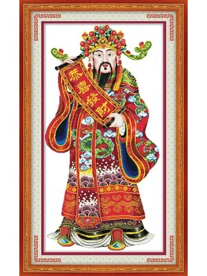 tep-1337 *สินค้าหมด* ชุดปักครอสติช ลายเทพไฉ่ซินเอี้ย (ไหมเงา) ขนาด 65*120 ซม ผ้าครอสติช 11CTพิมพ์ลายปักบนผ้า ไหมเงา silk 30 สี ผังลาย เข็ม