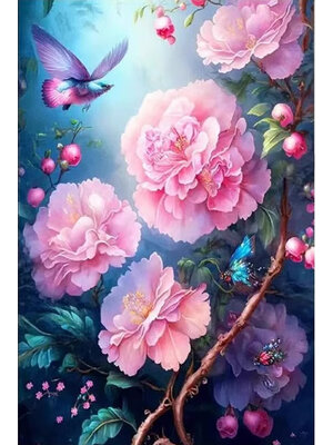 botan-1018 *พร้อมส่ง* ชุดปักครอสติช ลายนกน้อยกับช่อโบตั๋น (ปักเต็มผืนผ้า ไม่มีเดินเส้น ผ้า 9CTพิมพ์ลาย ปัก 4 เส้นเล็ก) ขนาด 64*84 ซม.ผ้าครอสติช 9CT พิมพ์ลายปักบนผ้า ไหมคอตตอน 45 สี ผังลาย เข็ม