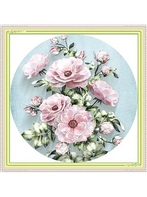 rose-1002 *พร้อมส่ง* ชุดปักครอสติช ลายช่อกุหลาบชมพู (ปักเต็มผืนผ้า ไม่มีเดินเส้น ผ้า11CTพิมพ์ลาย ปัก 3 เส้นเล็ก) ขนาด 60*60 ซม.ผ้าครอสติช 11CTพิมพ์ลายปักเต็มลายผ้า ไหมคอตตอน 26 สี ผังลาย เข็ม