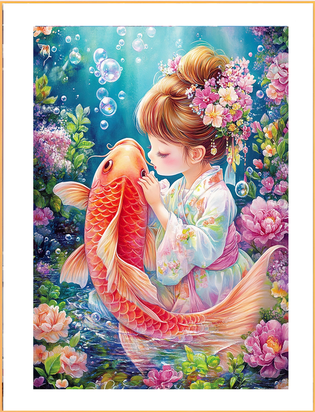 girl-1125 *สินค้าหมด* ชุดปักครอสติช ลายสาวน้อยกับปลา (ปักเต็มผืนผ้า ไม่มีเดินเส้น ผ้า11CTพิมพ์ลาย ปัก 3 เส้นเล็ก) ขนาด 50*70 ซม.ผ้าครอสติช 11CTพิมพ์ลายปักบนผ้า ไหมคอตตอน 44 สี ผังลาย เข็ม
