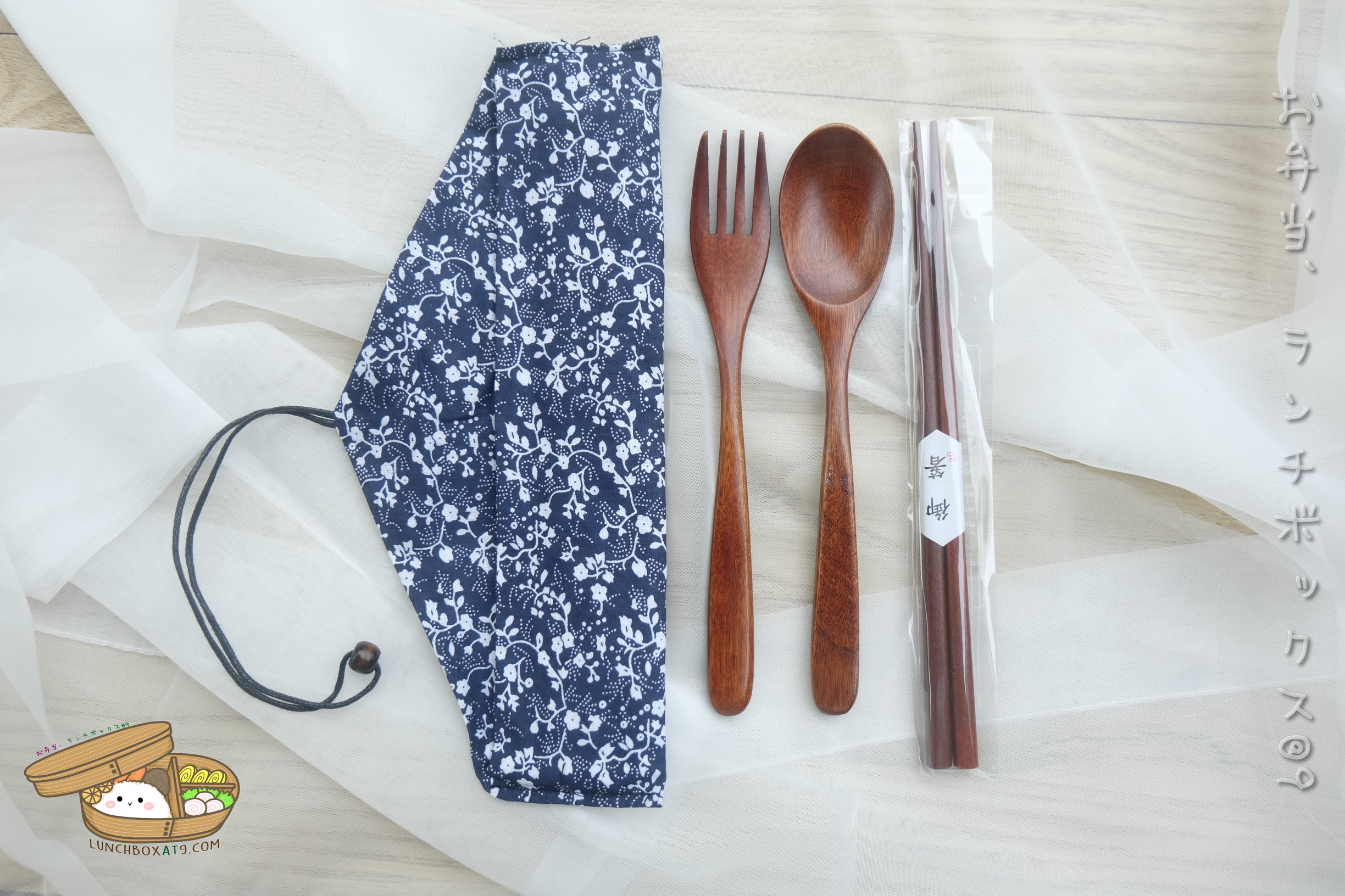 Japanese Chopsticks Spoon Classic Set - ชุดตะเกียบช้อนส้อมสีเข้ม-ถุงผ้า
