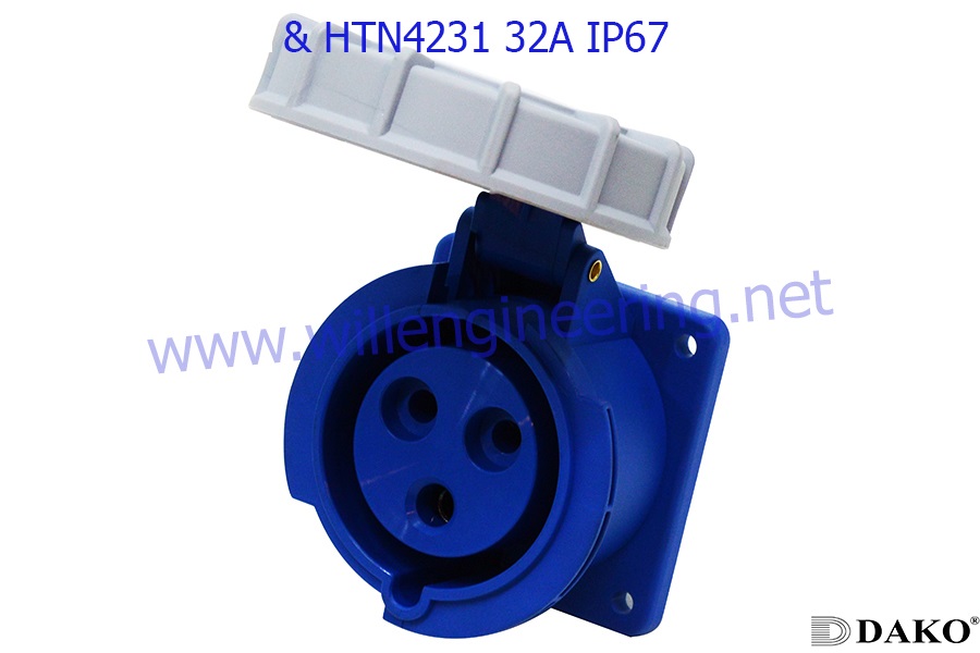 HTN 4231 ปลั๊กตัวเมียฝังตรง 2P+E 32A 230V IP67 6h