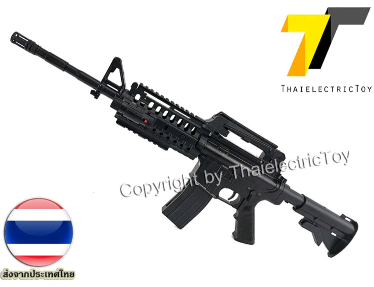 ปืนอัดลมพลาสติก M45 ชักยิงทีล่ะนัด ยืดหดพานท้ายได้ หนัก 445 กรัม ยาว 74 ซม. มีเลเซอร์ ใช้ลูกกระสุนพลาสติก 6 มิล