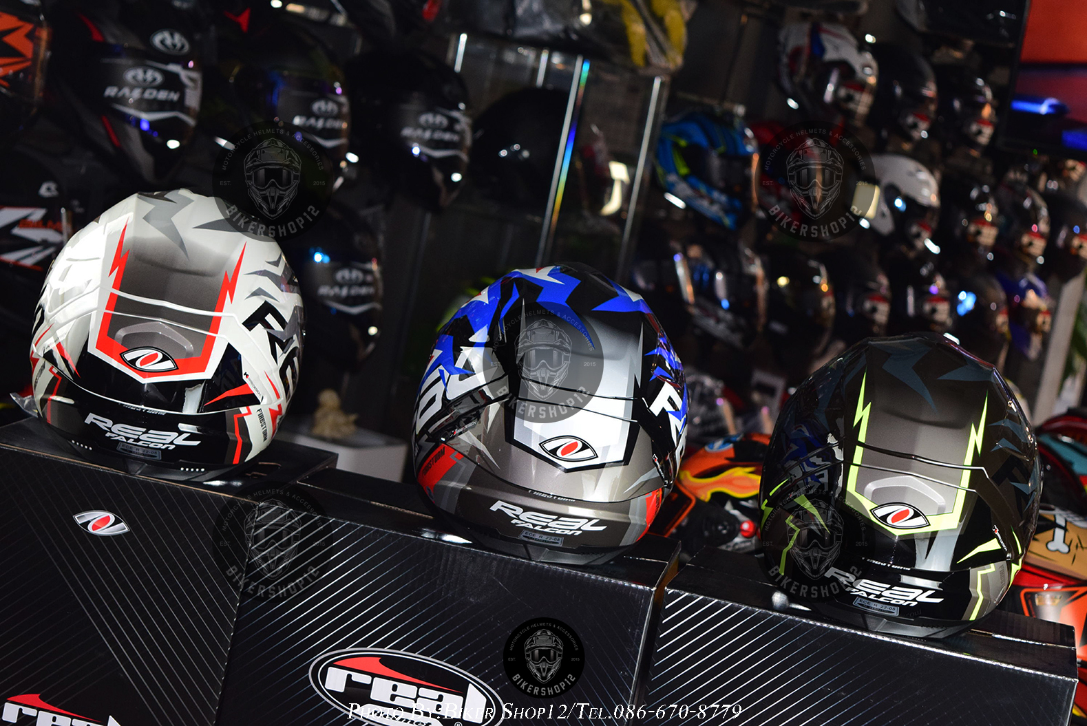 หมวกกันน็อค REAL รุ่น Falcon ลาย FIRE STORM สี ดำ-เทา