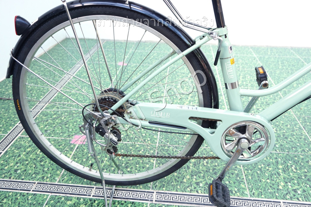 จักรยานแม่บ้านญี่ปุ่น - ล้อ 27 นิ้ว - เกียร์ 6 สปีด - ไฟหน้าอัตโนมัติ - สีเขียว [จักรยานมือสอง]