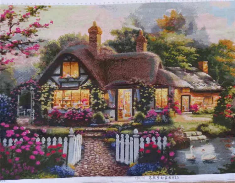 home-1140 *สินค้าหมด* ชุดปักครอสติช ลายบ้านน้อยในสวนสวย (ปักเต็มผืนผ้า ไม่มีเดินเส้น ผ้า11CTพิมพ์ลาย ปัก 3 เส้นเล็ก) ขนาดใหญ่ 149*74 ซม.ผ้าครอสติช 11CTพิมพ์ลายปักเต็มผืนผ้า ไหมคอตตอน 42 สี ผังลาย เข็ม