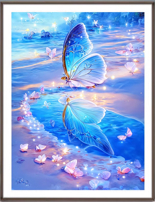 butterfly-1001 *สินค้าหมด* ชุดปักครอสติช ลายผีเสื้อริมทะเล (ปักเต็มผืนผ้า ไม่มีเดินเส้น ผ้า11CTพิมพ์ลาย ปัก 3 เส้นเล็ก) ขนาด 50*63 ซม.ผ้าครอสติช 11CTพิมพ์ลายปักบนผ้า ไหมคอตตอน 35 สี ผังลาย เข็ม