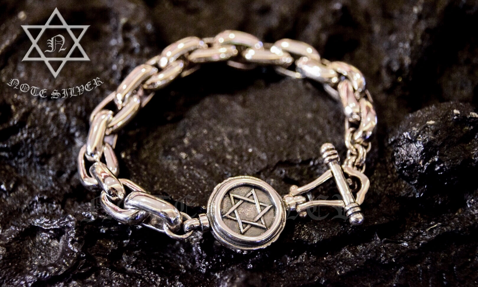 ข้อมือเงินแท้ลายโซ่ตัน T-Bar Star of David Sterling Silver 925 NSBL1270