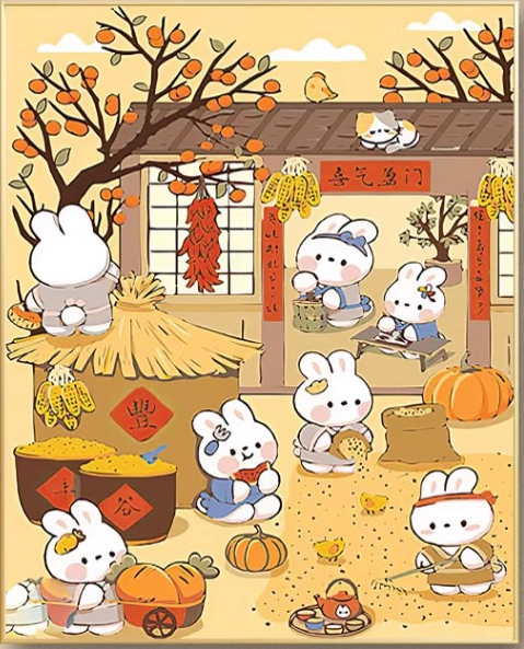 rabbit-1007 *พร้อมส่ง* ชุดปักครอสติช ลายกระต่ายสุขสันต์ (ปักเต็มผืนผ้า ผ้า9CTพิมพ์ลาย ปัก 4 เส้นเล็ก) ขนาด 60*80 ซม.ผ้าครอสติช 9CTพิมพ์ลายปักบนผ้า ไหมคอตตอน 31 สี ผังลาย เข็ม