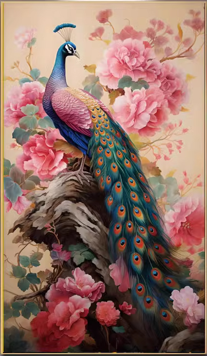 peacock-1011 *พร้อมส่ง* ชุดปักครอสติช ลายนกยูงเกาะกิ่งโบตั๋น (ปักเต็มผืนผ้า ไม่มีเดินเส้น ผ้า11CTพิมพ์ลาย ปัก 3 เส้นเล็ก) ขนาด 50*86 ซม.ผ้าครอสติช 11CTพิมพ์ลายปักบนผ้า ไหมคอตตอน 49 สี ผังลาย เข็ม