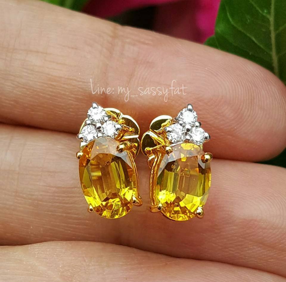 ต่างหูพลอยบุษราคัมบางกะจะ Yellow sapphire
