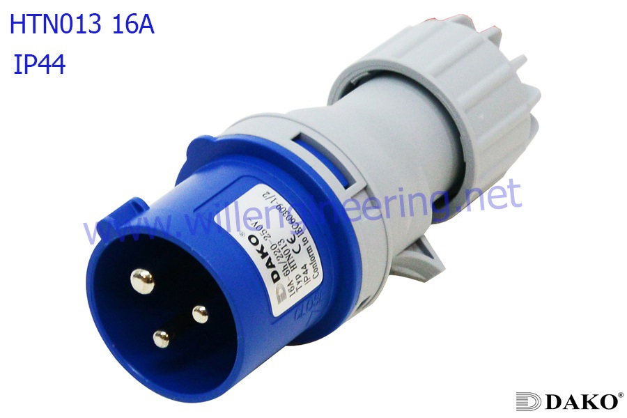 HTN013 ปลั๊กตัวผู้กลางทาง 2P+E 16A 230V IP44 6h