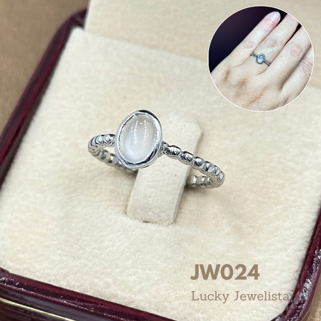 แหวนพลอยมูนสโตน (มุกดาหาร) มินิมอล เรือนเงิน 925 ชุบ White Gold ขาวนวล 1 กะรัต 1
