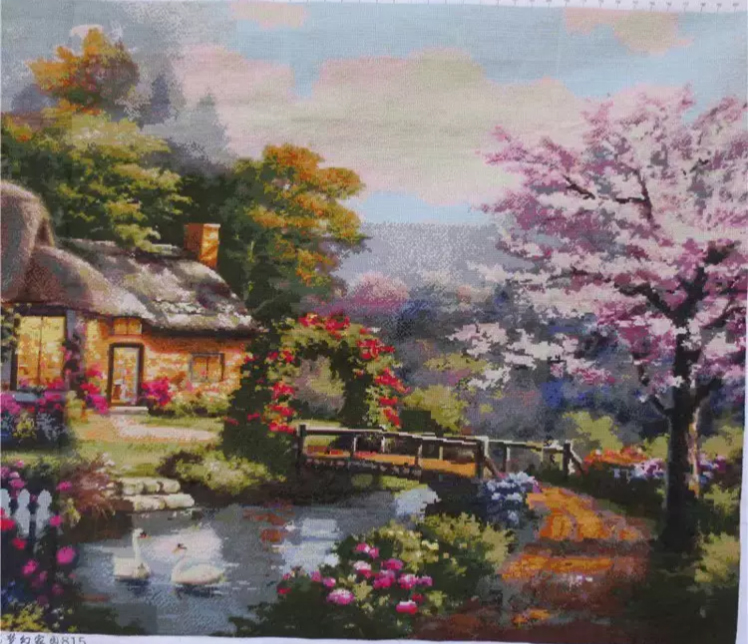 home-1140 *สินค้าหมด* ชุดปักครอสติช ลายบ้านน้อยในสวนสวย (ปักเต็มผืนผ้า ไม่มีเดินเส้น ผ้า11CTพิมพ์ลาย ปัก 3 เส้นเล็ก) ขนาดใหญ่ 149*74 ซม.ผ้าครอสติช 11CTพิมพ์ลายปักเต็มผืนผ้า ไหมคอตตอน 42 สี ผังลาย เข็ม