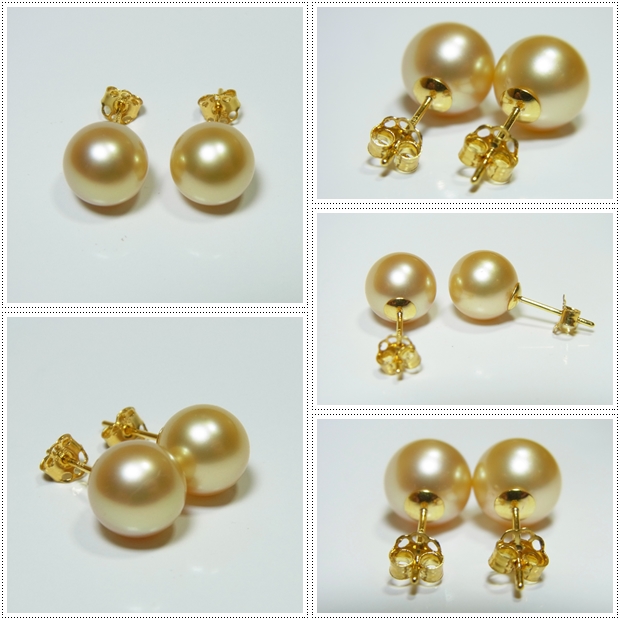 ต่างหูไข่มุก south sea 9-10 มิล ตัวเรือน 14k สีทองกลาง เกรด AAA