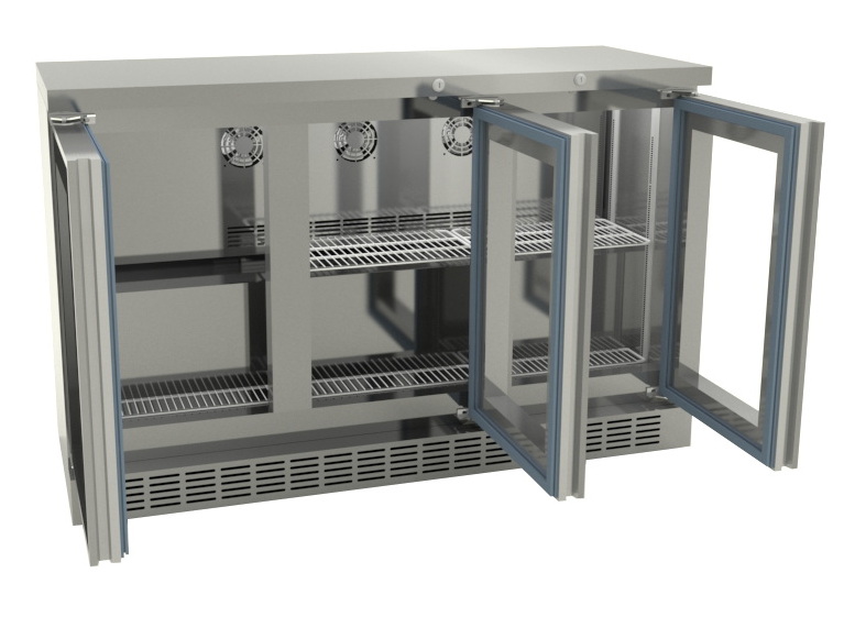 ตู้แช่เย็นมินิบาร์สเตนเลส 3 ประตูกระจก Sanden SIS กว้าง 133.5 cm.