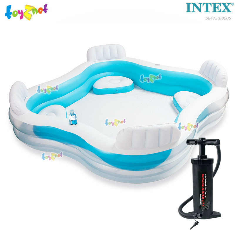 Intex Swim Center Family Lounge Pool 2.29x2.29x0.66 m Light Blue no.56475 + DQIII-S Air Pump