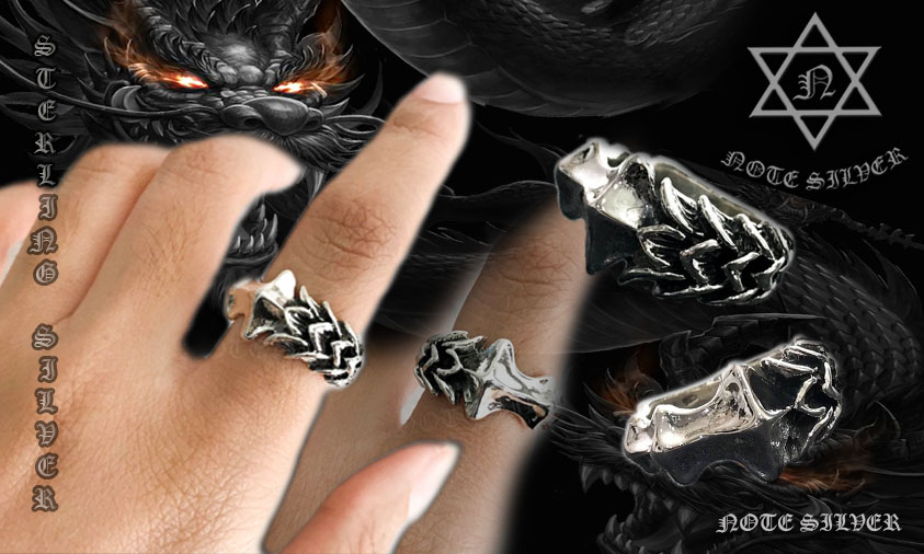 แหวนเงินแท้ลายเกล็ดมังกรและกระดูก ดุดันสองสไตล์ Sterling Silver 925 NSRG2218
