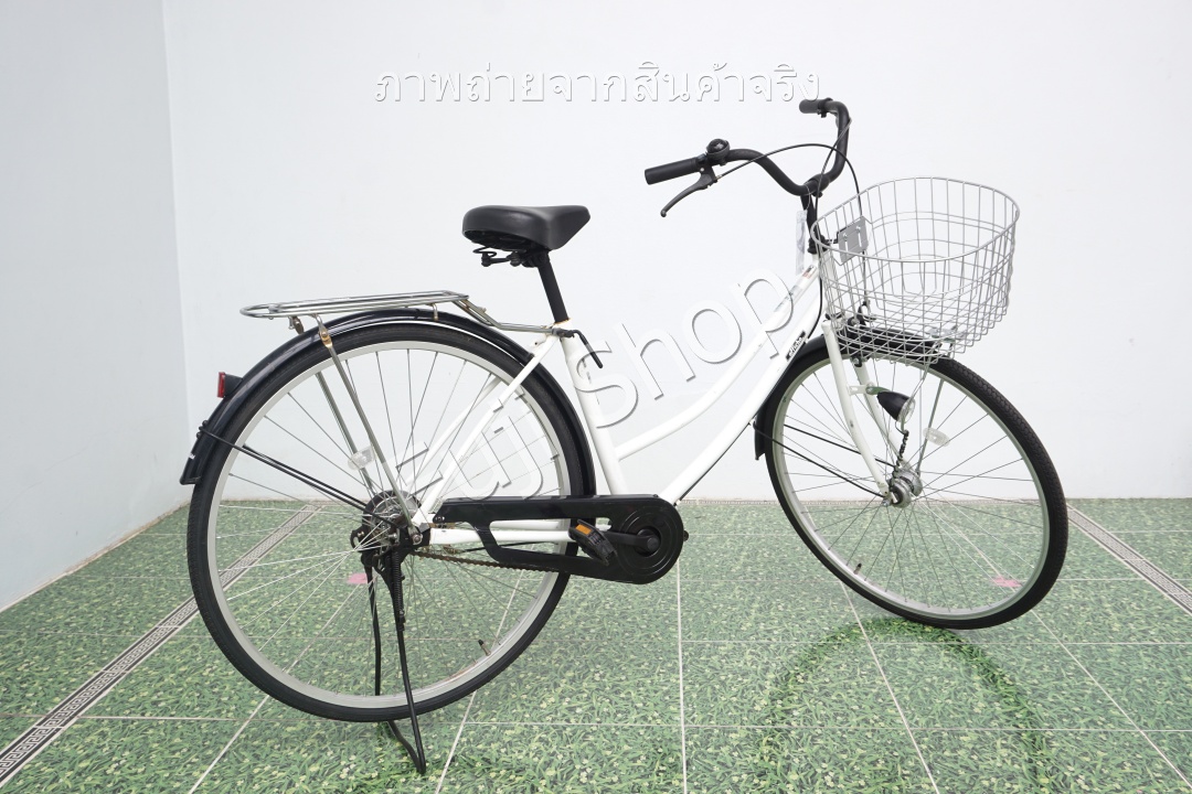 จักรยานแม่บ้านญี่ปุ่น - ล้อ 27 นิ้ว - ไม่มีเกียร์ - ไฟหน้าอัตโนมัติ - สีขาว [จักรยานมือสอง]