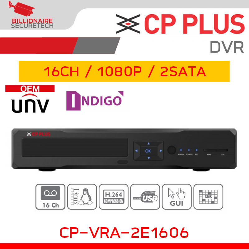 CP PLUS CP-VRA-2E1606 DVR 16CH 1080P K.264 2SATA HDMI/VGA BY BILLIONAIRE SECURETECH CP-VRA-2E1606