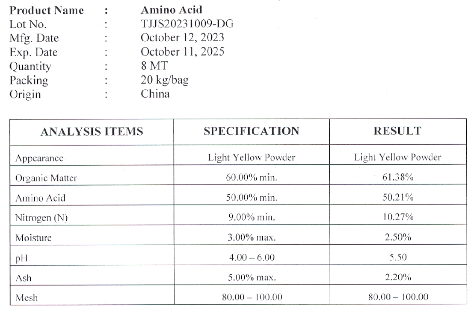 (New)Amino Acid Powder ผงกรดอะมิโน 50% (ผงสีครีม) ประกอบด้วย Amino Acid หลายชนิดรวมกัน บรรจุ 20 กิโลกรัม