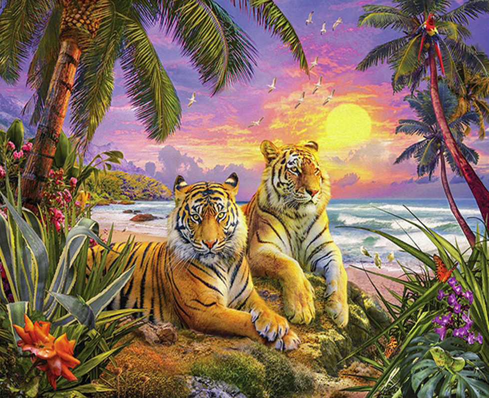 tiger-2005 *พร้อมส่ง* ชุดภาพติดคริสตัลกลม ลายสองพยัคฆ์ (งานติดเต็มภาพ) ขนาด 50*40 ซม.ผ้าแคนวาส ลงกาวติดเต็มลาย+คริสตัลกลม 25 สี+อุปกรณ์ครบชุด