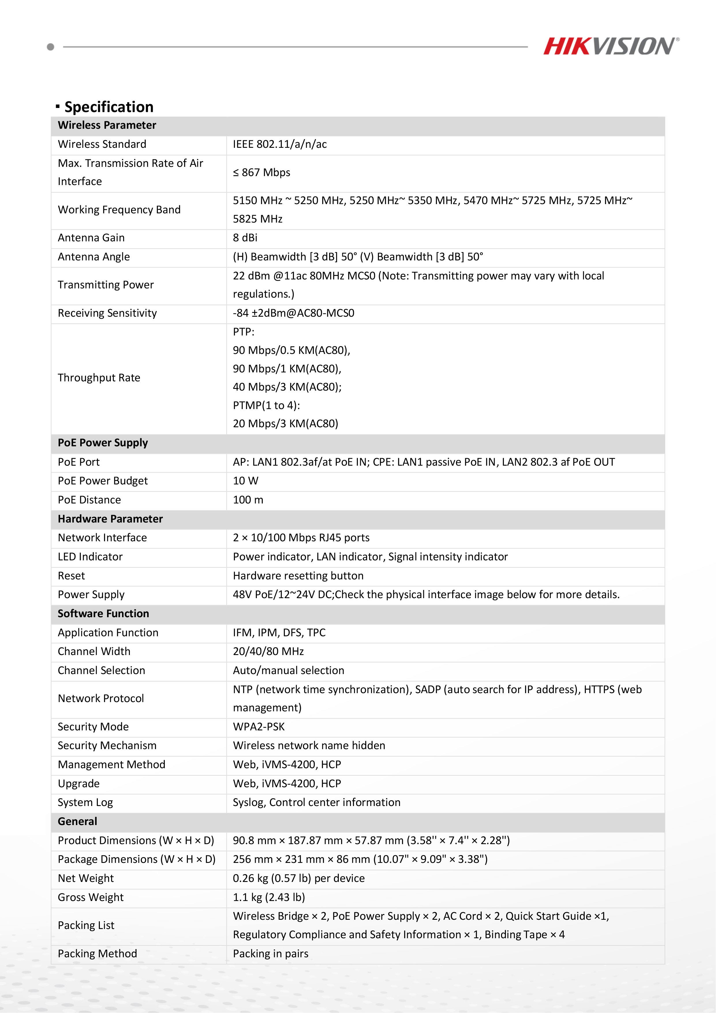 HIKVISION DS-3WF3000-EI-5AC/P : 5Ghz 867Mbps 3KM Wireless Bridge Kit BY BILLIONAIRE SECURETECH DS-3WF3000-EI-5AC/P
