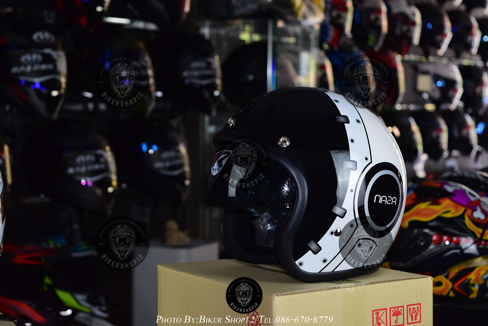 หมวกกันน็อคคลาสสิก 5เป๊ก คละลาย มีแว่นพับซ่อนได้