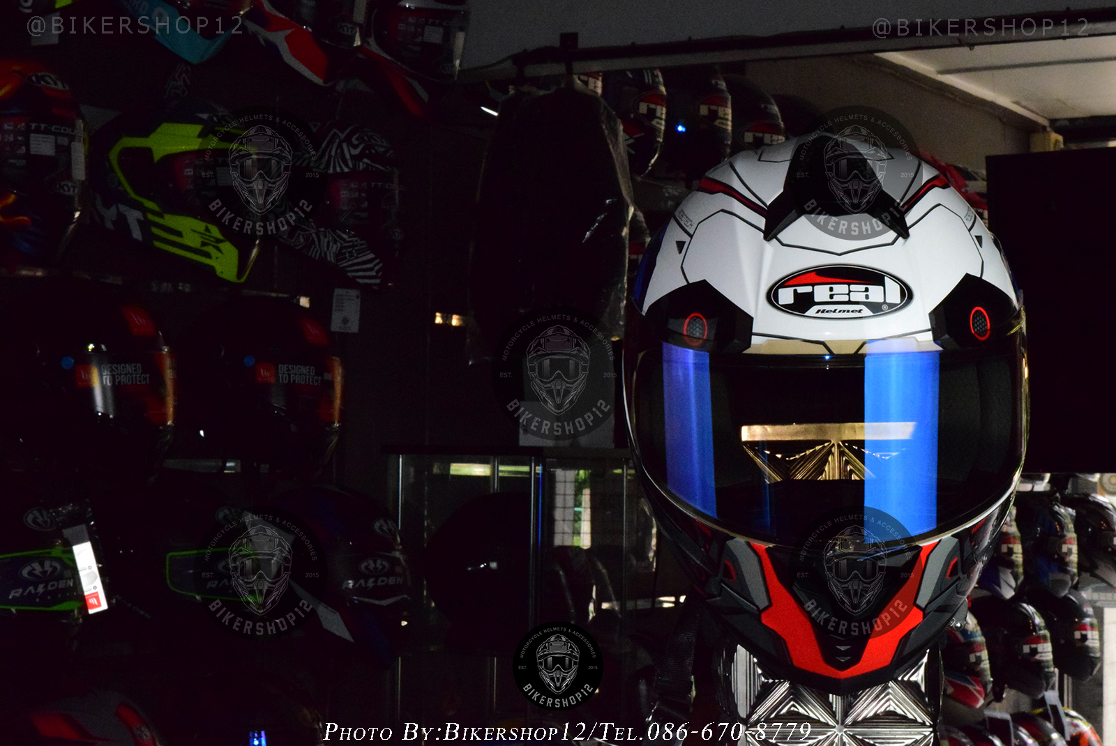 หมวกกันน็อค REAL รุ่น Falcon ลาย Robotech สี ขาว-น้ำเงิน