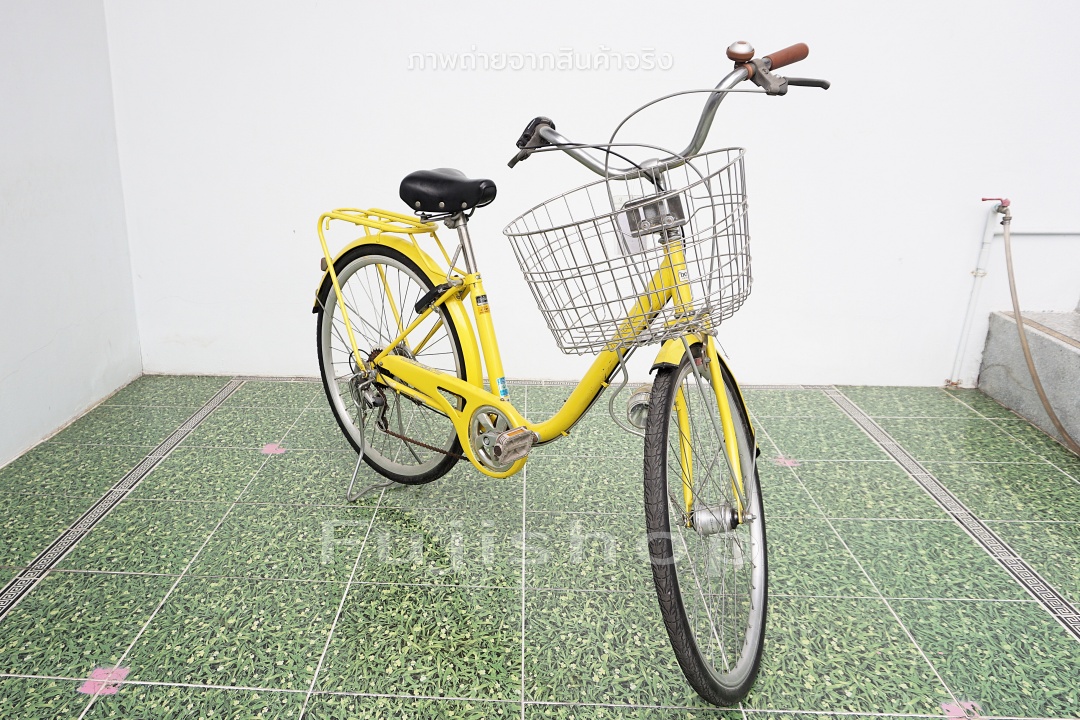จักรยานแม่บ้านญี่ปุ่น - ล้อ 26 นิ้ว - เกียร์ 6 สปีด - ไฟหน้าอัตโนมัติ - สีเหลือง [จักรยานมือสอง]