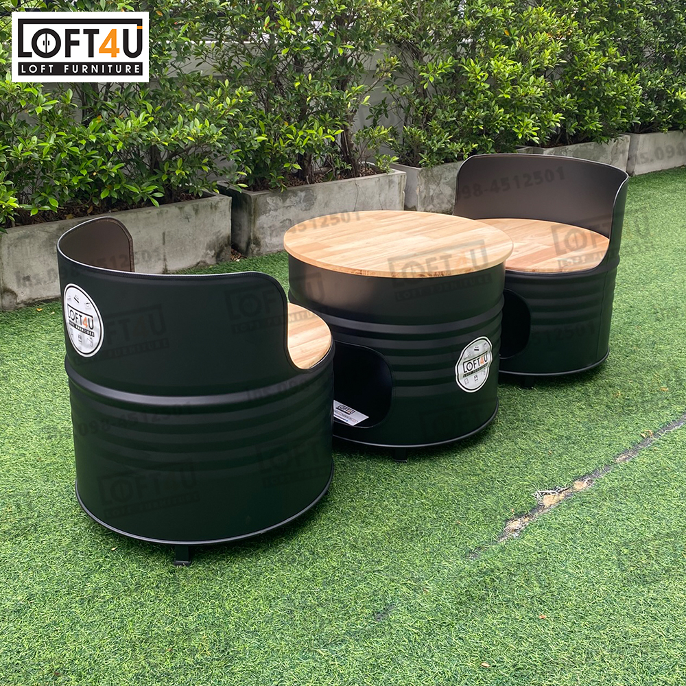 โต๊ะคาเฟ่2ที่นั่ง : Cafe Table Set : wooden cushion / 2 seats