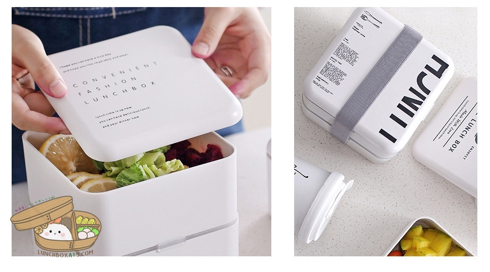 White Microwave Japanese Lunch Box - กล่องข้าวญี่ปุ่นพลาสติกสีขาว