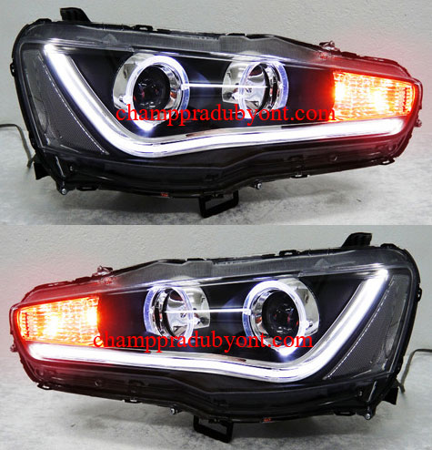 ไฟหน้าโปรเจคเตอร์ MITSUBISHI LANCER EX 09-16 ดำ วงแหวน LED ยาว