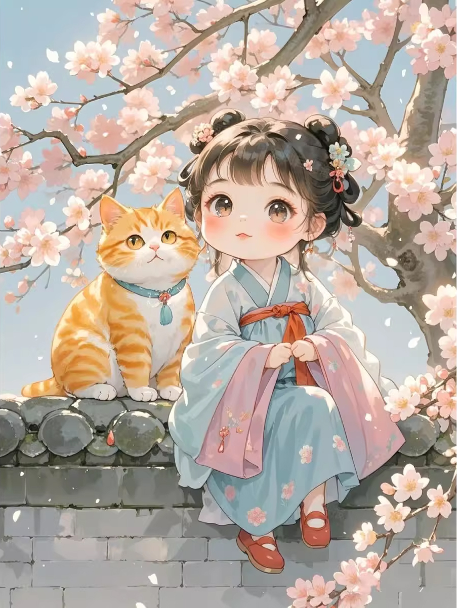 girl-1106 *สินค้าหมด* ชุดปักครอสติช ลายสาวน้อยกับน้องแมว (ปักเต็มผืนผ้า ไม่มีเดินเส้น ผ้า 9CT พิมพ์ลาย ปัก 4 เส้นเล็ก) ขนาด 60*80 ซม.ผ้าครอสติช 9CTพิมพ์ลายปักบนผ้า ไหมคอตตอน 61 สี ผังลาย เข็ม