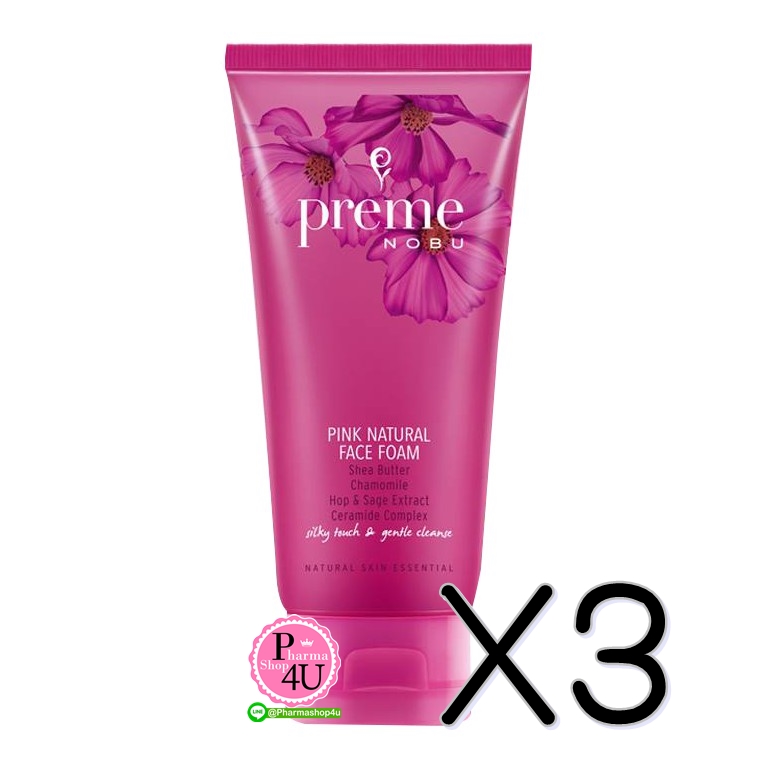 (ซื้อ3 ราคาพิเศษ) (สีชมพู) Preme Nobu Pink Natural Face Foam 30g พรีม โนบุ พิ๊งค์ เนเชอรัล เฟซ โฟม 30กรัม โฟมล้างหน้า สูตรอ่อนโยน