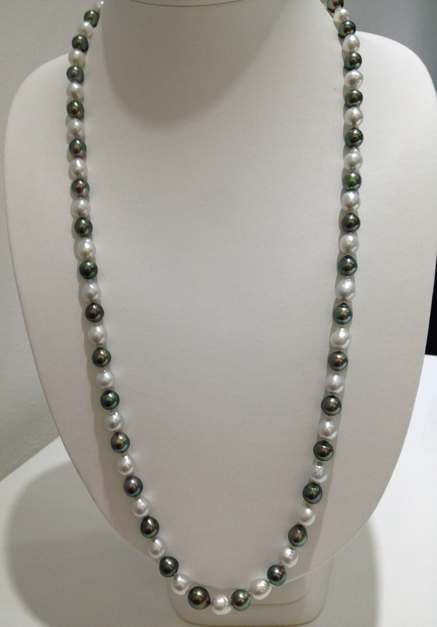 ไข่มุก south sea ขนาด 9-10.9มิล กลม สีขาวสลับสีดำ