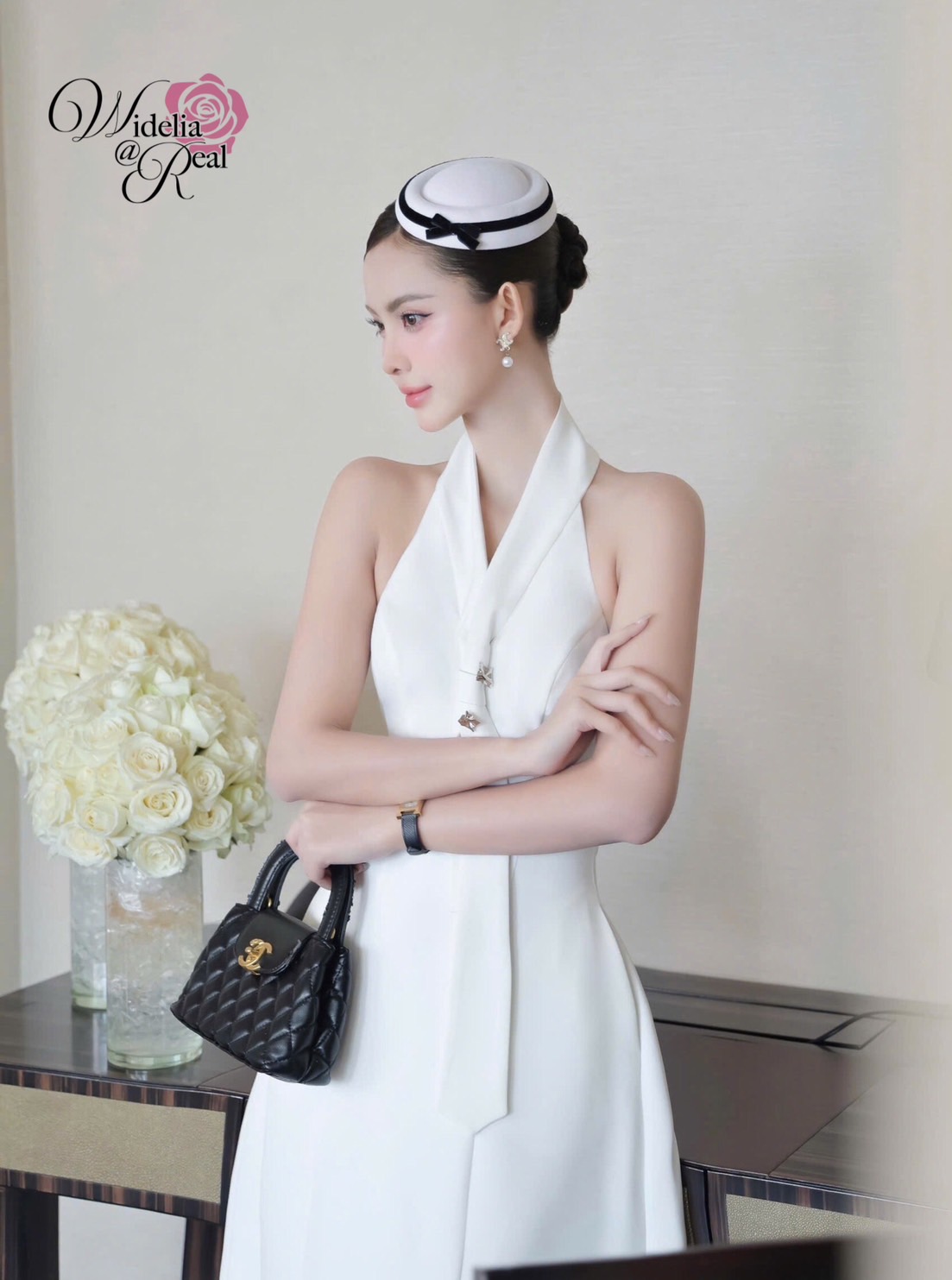 Korea Maxi dress แม็กซี่เดรส คอเน็คไท แต่งอะไหล่เงิน