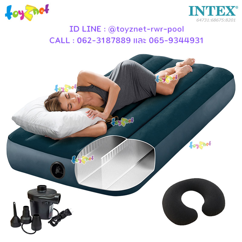 Intex New Structure - More Comfortable Dura-Beam Airbed 2.5ft (Jr. Twin) 0.76x1.91x0.25 m Green no.64731 + 1 Travel Pillows + Electric air pump