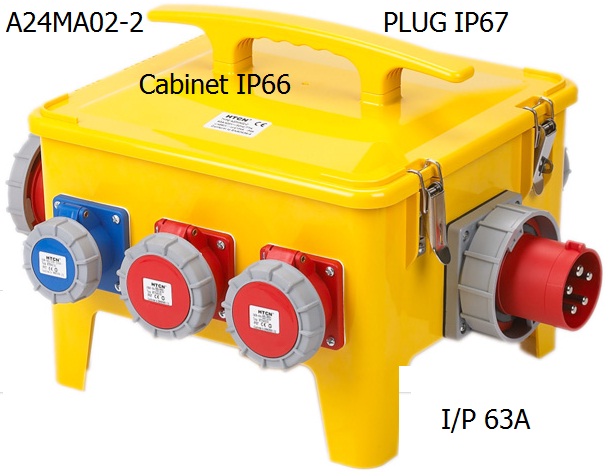 A24MA02-2 กล่องปลั๊กกระจายไฟ 3P+N+E 63A 400V IP67