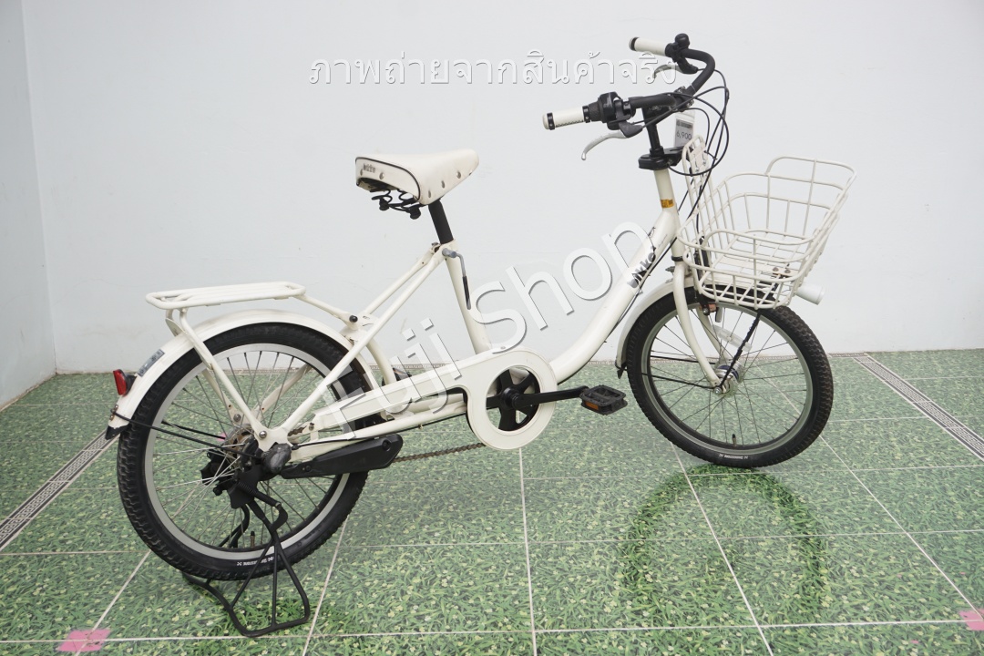 จักรยานแม่บ้าน Cargo ญี่ปุ่น - ล้อ 20x2.125 - เกียร์ดุม 3 สปีด - ไฟหน้าอัตโนมัติ - Bridgestone Bikke 2 - สีขาว [จักรยานมือสอง]