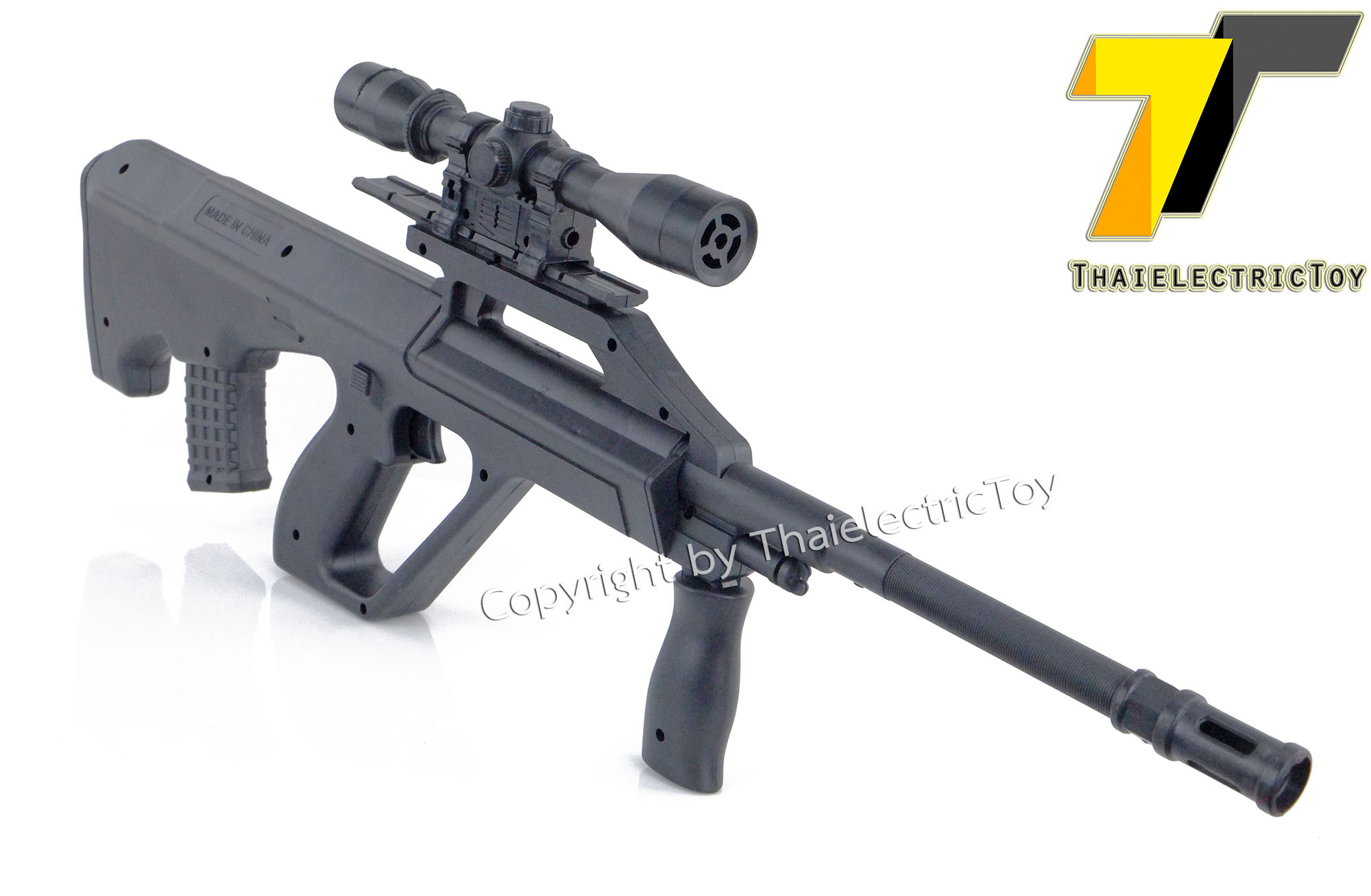 ปืนอัดลมพลาสติก Steyr Aug ยาว 60 เซนติเมตร หนัก 321 กรัม ชักยิงทีล่ะนัด ใช้กระสุนพลาสติกขนาด 6mm