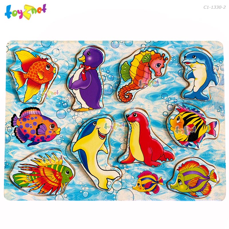 Toyznet Embossed Wooden Jigsaw Puzzle with sea-animal design, 9-Piece, No.C1-1330-2