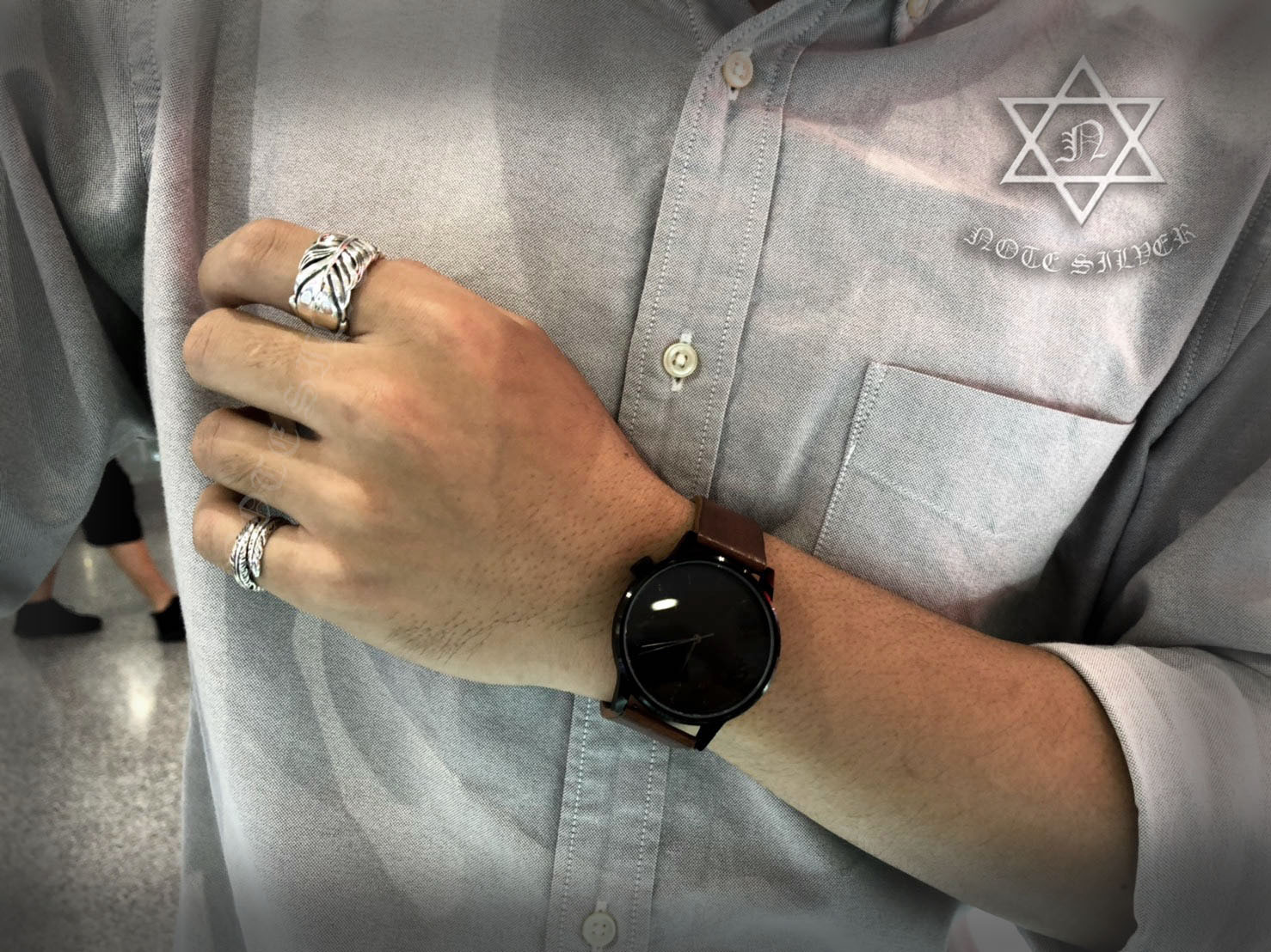 แหวนเงินแท้ ขนนก ปรับขนาดได้ Free Size Sterling Silver 925 NSRG1345