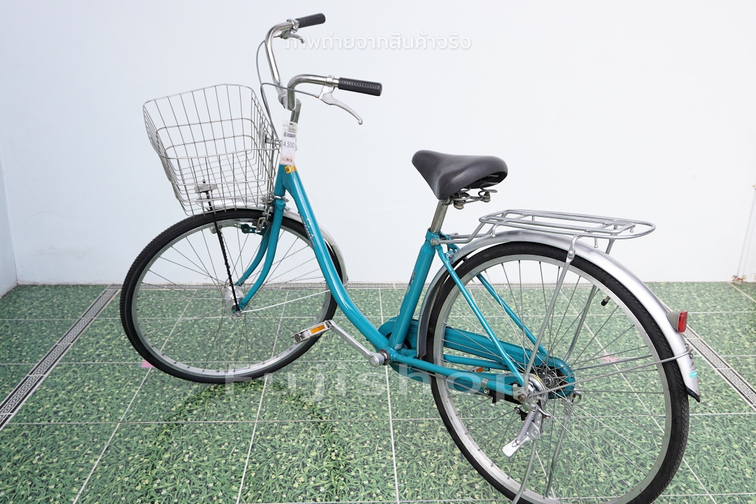 จักรยานแม่บ้านญี่ปุ่น - ล้อ 26 นิ้ว - ไม่มีเกียร์ - ไฟหน้าอัตโนมัติ - Maruishi - สีเขียวน้ำทะเล [จักรยานมือสอง]