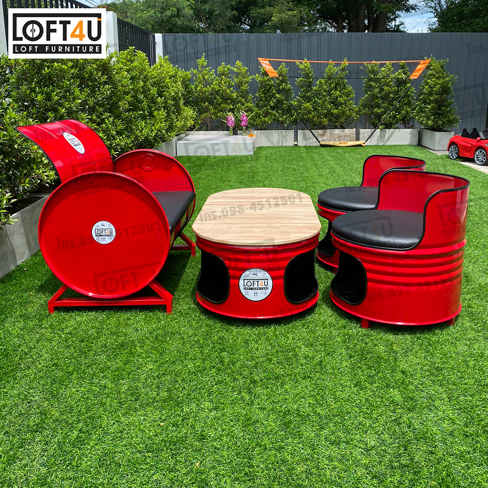 ชุดโซฟาถังรับแขกพูลวิลล่า รีสอร์ท คาเฟ่ Living Sofa Table Set : leather cushion / 2-4 seats