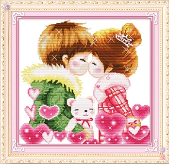 love-1110 *พร้อมส่ง* ชุดปักครอสติช ลายคู่รัก ขนาด 52*50 ซม.ผ้าครอสติช 11CTพิมพ์ลายปักบนผ้า ไหมคอตตอน 30 สี ผังลาย เข็ม