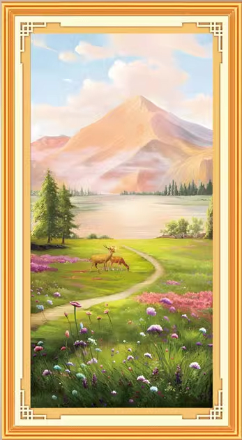 deer-1031 *สินค้าหมด* ชุดปักครอสติช ลายกวางคู่กลางขุนเขา (ปักเต็มผืนผ้า ไม่มีเดินเส้น ผ้า11CTพิมพ์ลาย ปักครั้งละ 3 เส้นเล็ก) ขนาด 50*90 ซม.ผ้าครอสติช 11CTพิมพ์ลายปักบนผ้า ไหมคอตตอน 45 สี ผังลาย เข็ม