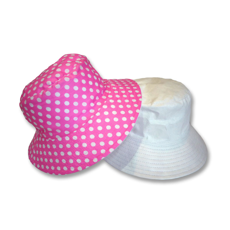 หมวก Bucket ปีกรอบ ลายจุด สีชมพูอ่อน กันยูวี UV Protection