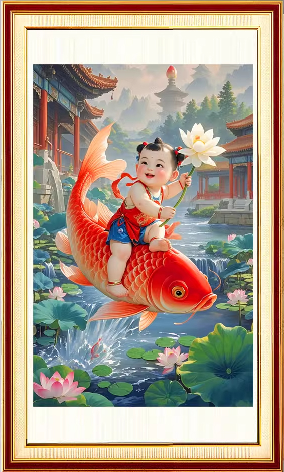 boy-1102 *สินค้าหมด* ชุดปักครอสติช ลายเด็กน้อยขี่ปลา (ปักเต็มผืนผ้า ไม่มีเดินเส้น ผ้า11CTพิมพ์ลาย ปัก 3 เส้นเล็ก) ขนาด 50*70 ซม.ผ้าครอสติช 11CT พิมพ์ลายปักบนผ้า ไหมคอตตอน 46 สี ผังลาย เข็ม